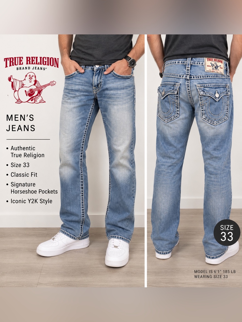 True Religion Y2K Jeans Horseshoe Pocket Size 33